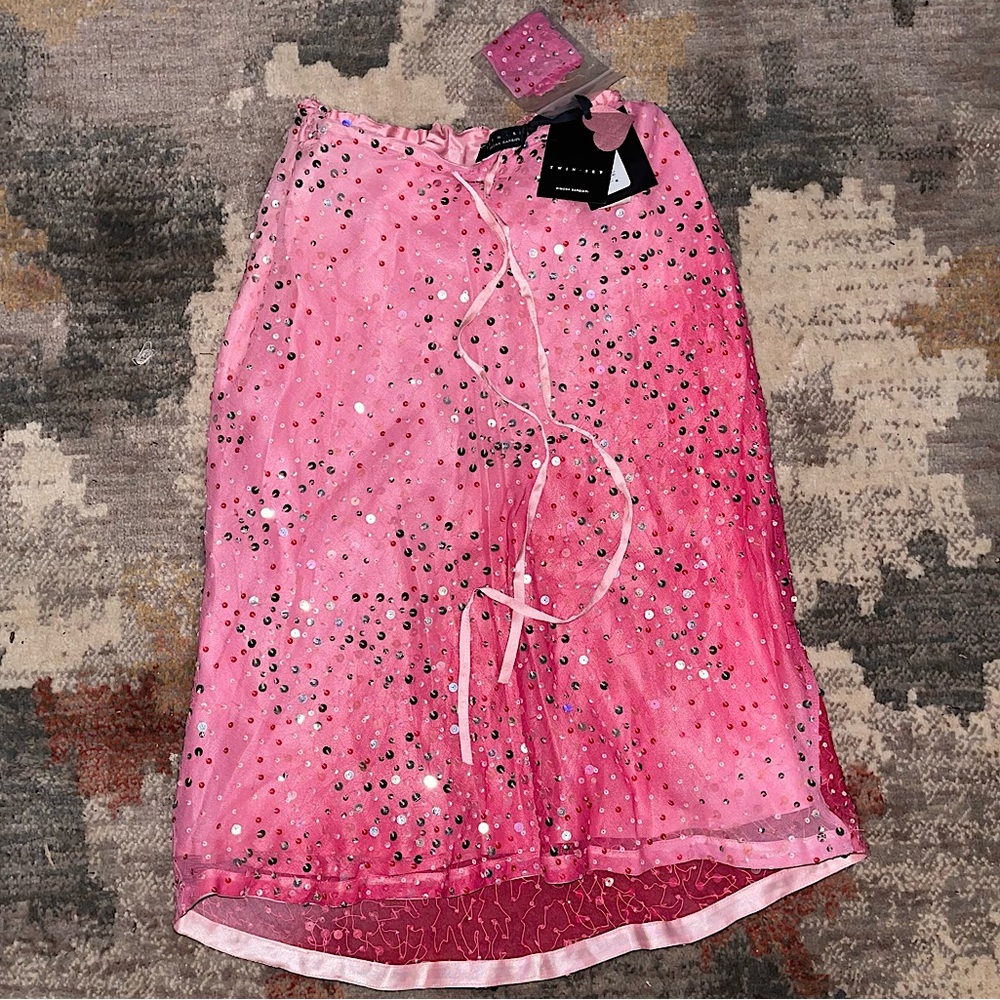 Twinset Simona barbieri pink silk sequin bead embroidered skirt M gonna sw Donna